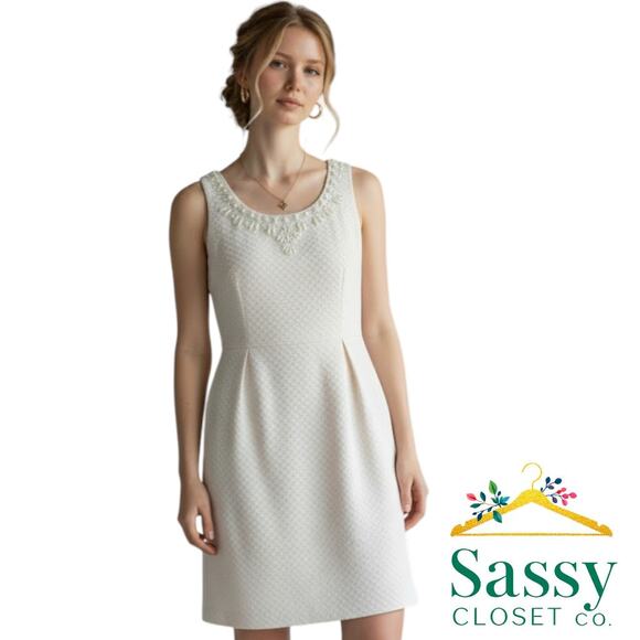 ANTONIO MELANI Dresses & Skirts - Antonio Melani Off White Beaded Textured Sleeveless Dress Size 6 EUC